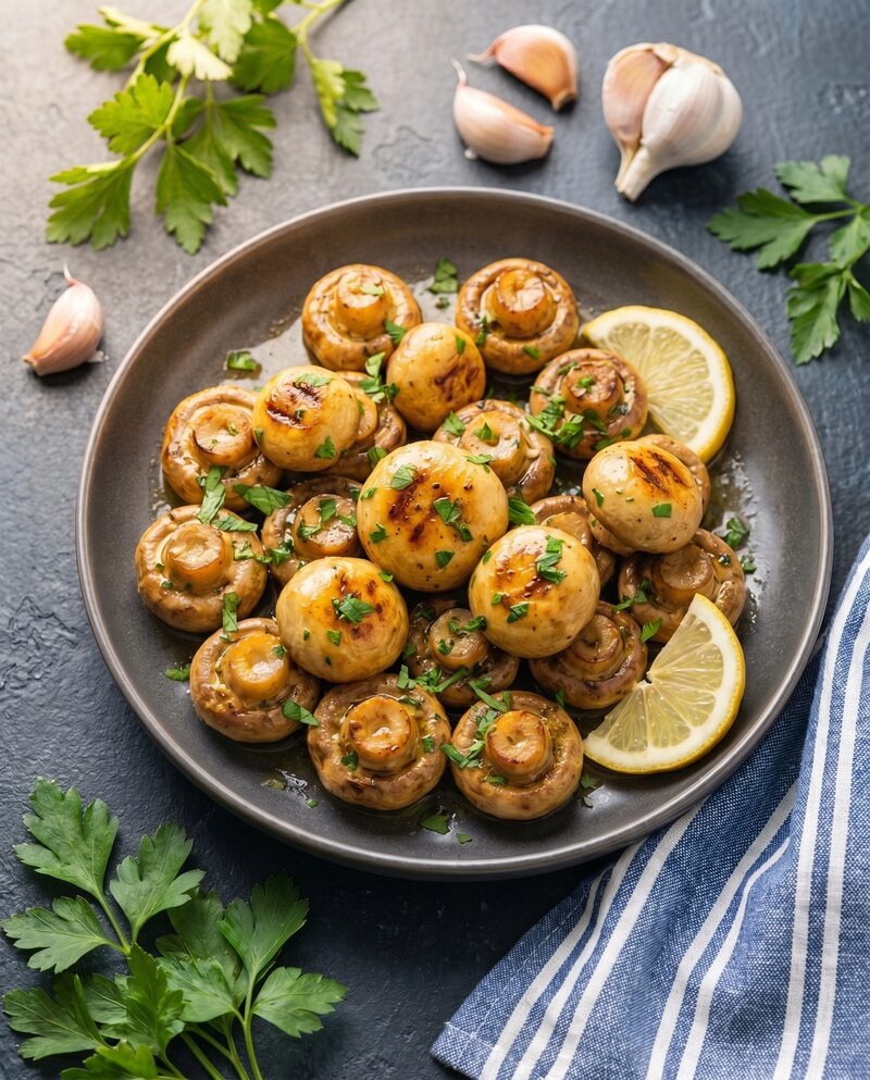Restaurant menu AI shoot — garlic mushrooms