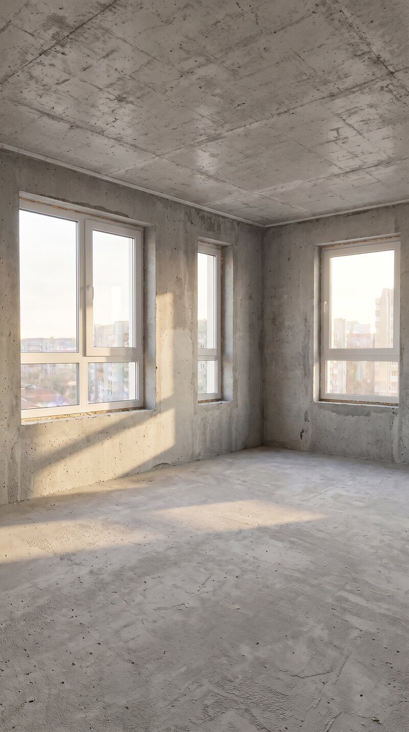 Interior AI design — before, bare concrete room