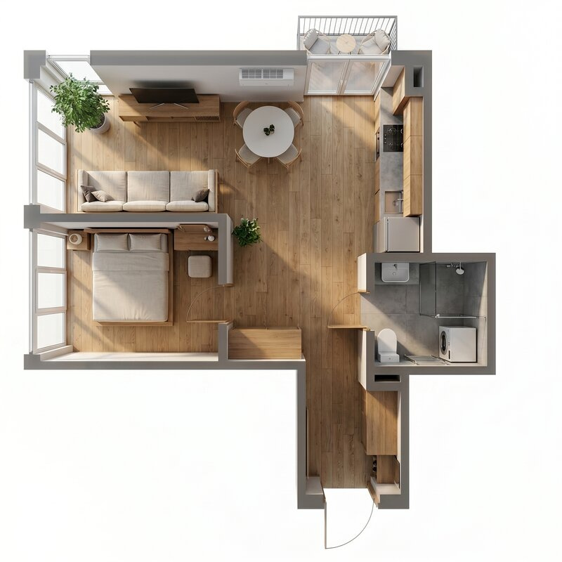 Interior AI visualization — 3D floor plan render
