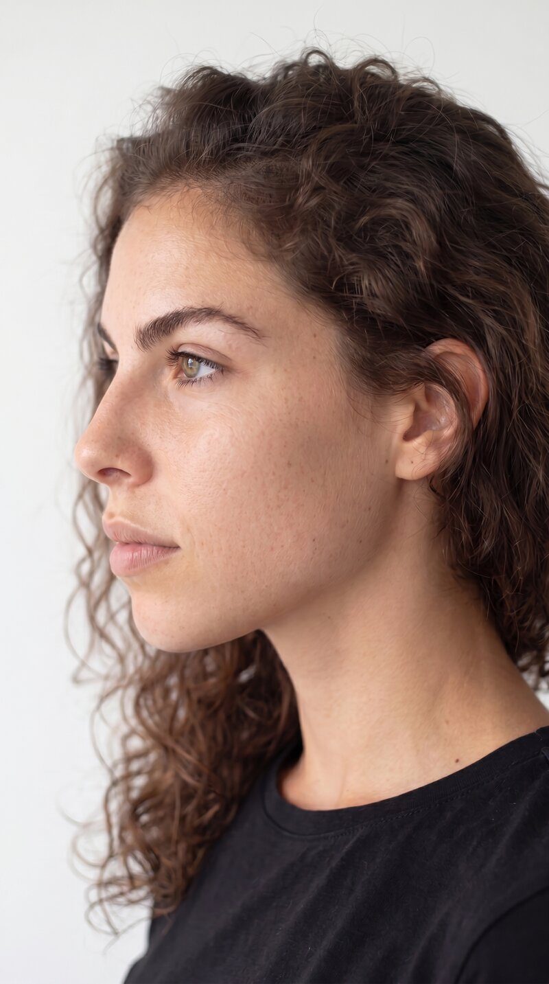 Model snap — side profile close-up, studio